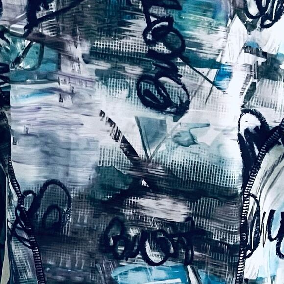 SNOSKINS Zip Jacket Back Zip Pocket Graffiti Print EUC Viscose Blk/Wht/Ppl SZ M - Picture 5 of 7